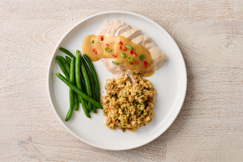 Roasted Turkey Breast with Dressing and Pan Gravy